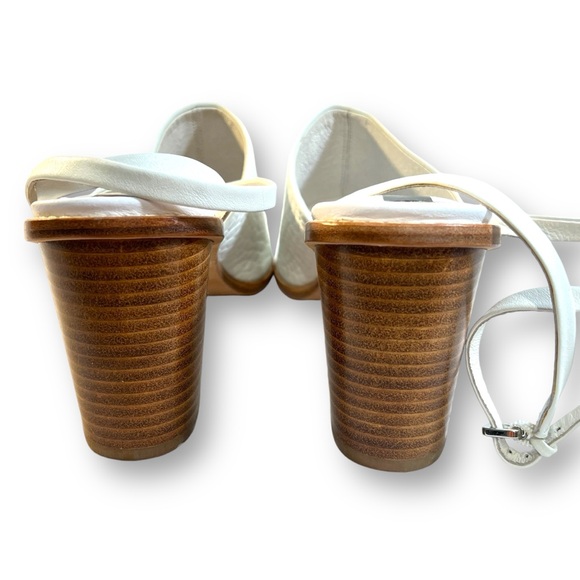 MATT BERNSON White leather Croc Embossed Ankle strap Peep Toe Mules SZ 10 - Picture 14 of 16